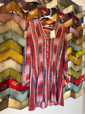Anthropology Relaxed Plaid Button-Front Women’s Dress - Red